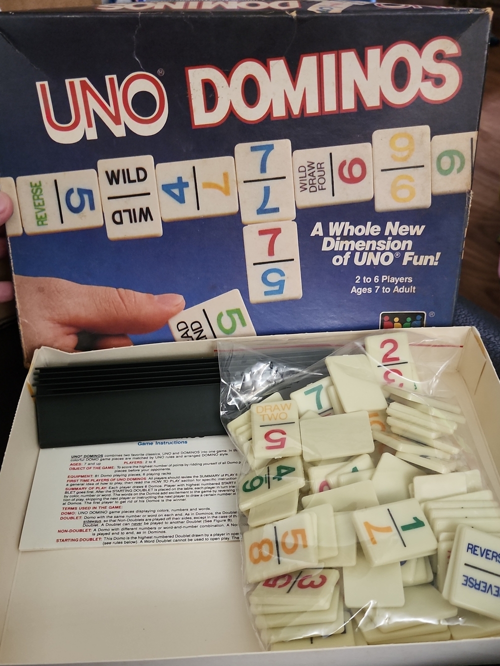 Vintage 1986 UNO Dominos Board Game - 100% Complete Box & Manual